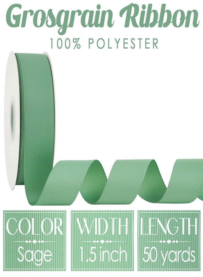 MEEDEE Sage Green Grosgrain Ribbon 1-1/2 Inch Grosgrain Hair Ribbons 50 Yards Per Roll Thick Green Ribbon for Hair Bow Supplies Boutique Ribbons for Crafts, Sewing, Scrapbooking - Image 2